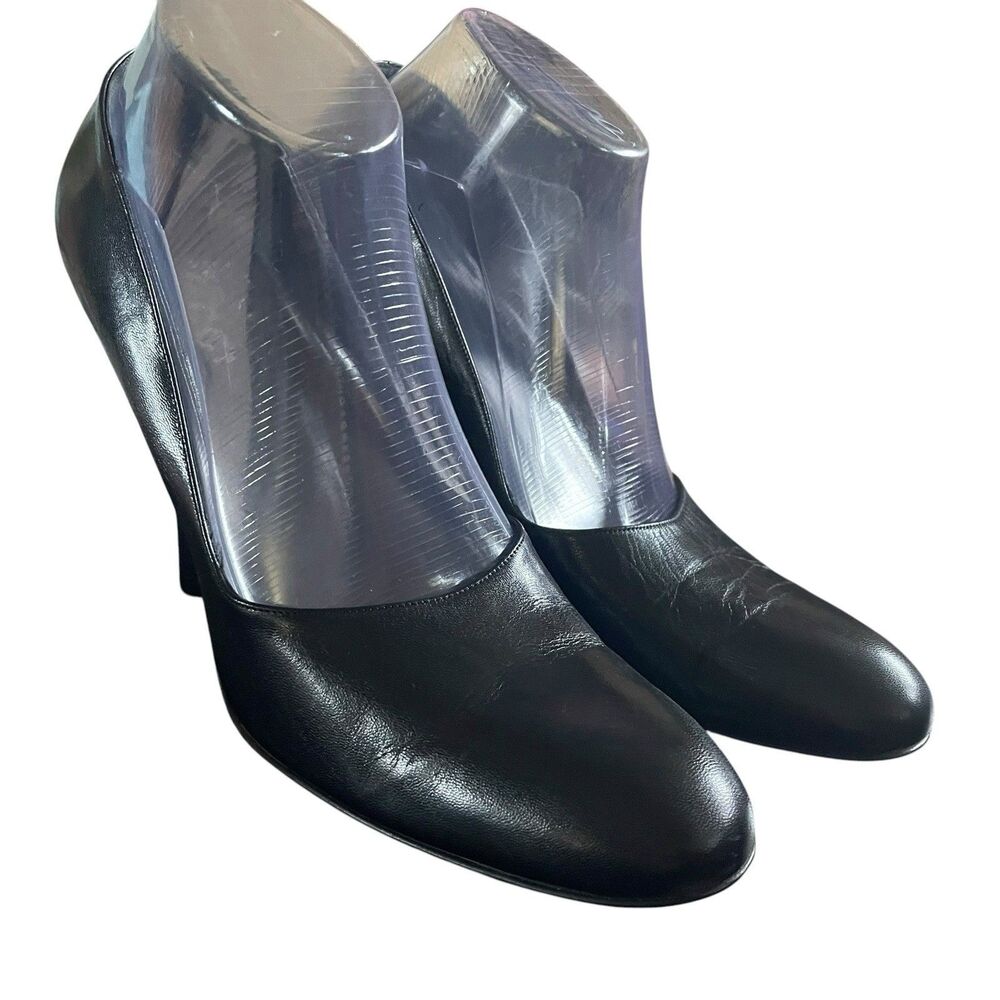 GUCCI SHOES HIGH HEEL BLACK LEATHER ROUNDED TOELINE PUMP SIZE 40 US 10 LUXURY - Picture 3 of 13